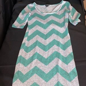 Teal and gray knit mini dress